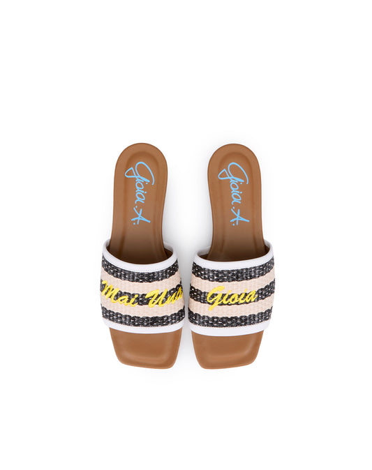 Ciabattina a righe Beige e Nero